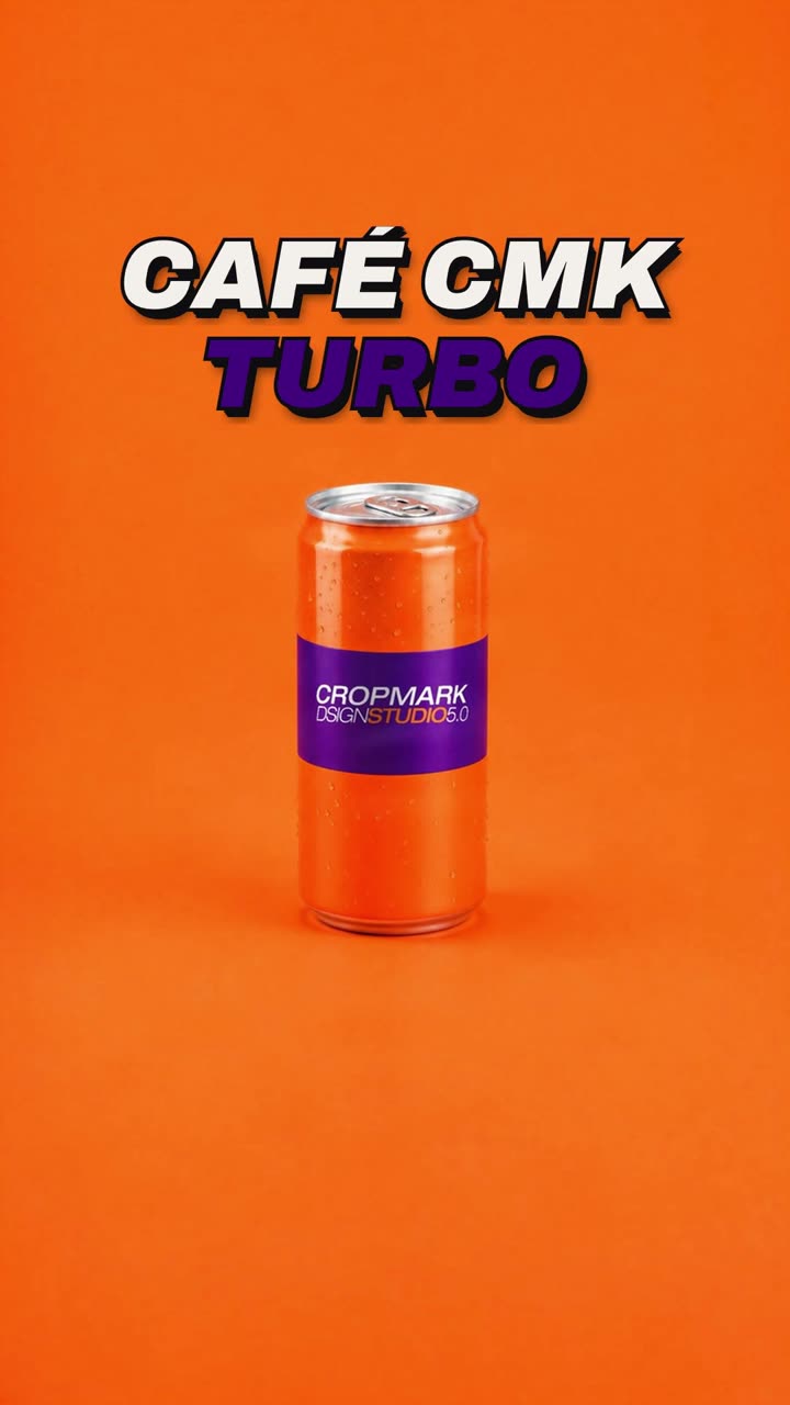Toma hero de la lata Café CMK Turbo sobre fondo naranja